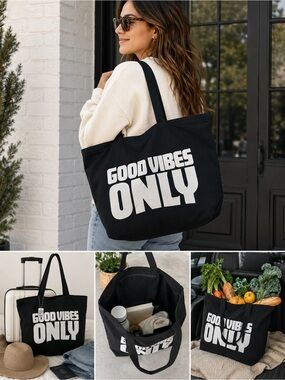 Good Vibes Only Black Tote Bag